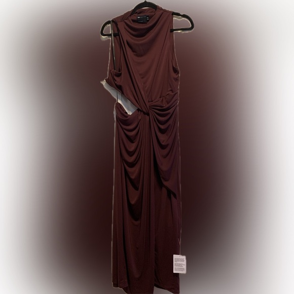 ASOS Design High-Neck Drape Cut Out Midi Dress size 12 "Plum" - Picture 7 of 14